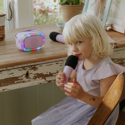 2 Microfones e Coluna Lilás com LED | Lalarma