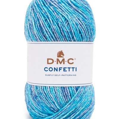 Novelo de lã azul com etiqueta branca da marca D.M.C CONFETTI cor 559