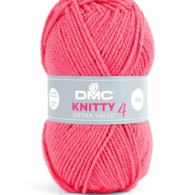 Novelo de lã rosa com rótulo cinzento DMC KNITTY 4 EXTRA VALUE, 50g Cor 688