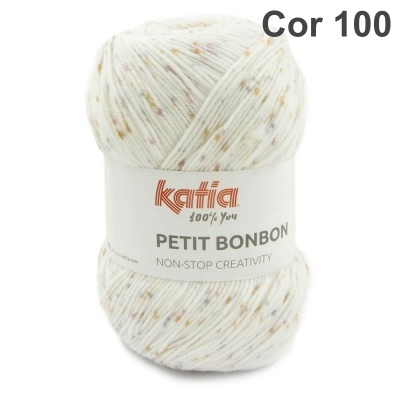 Novelo de lã Katia Petit Bonbon cor 100 branca com pintas coloridas