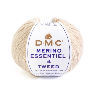 Novelo de lã bege clara D.M.C Merino Essentiel 4 Tweed cor 911 com etiqueta branca
