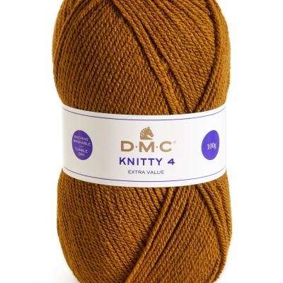 Novelo de lã castanha D.M.C Knitty 4 Extra Value com etiqueta