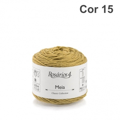 Novelo de fio amarelomostarda Rosários 4 Cor 15