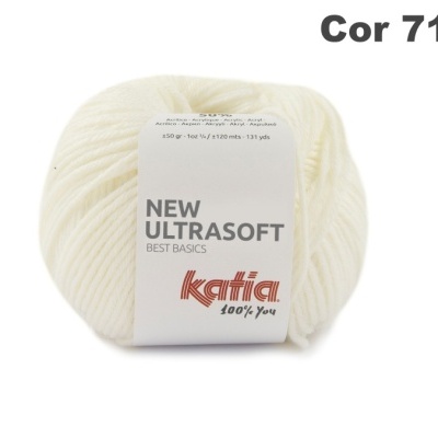 Novelo de lã branca Katia New Ultrasoft com etiqueta