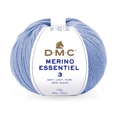 Novelo de lã azul clara D.M.C Merino Essentiel 3 com rótulo branco