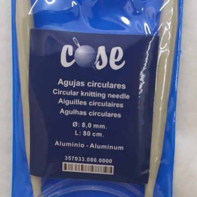 Agulhas circulares de tricô em embalagem azul