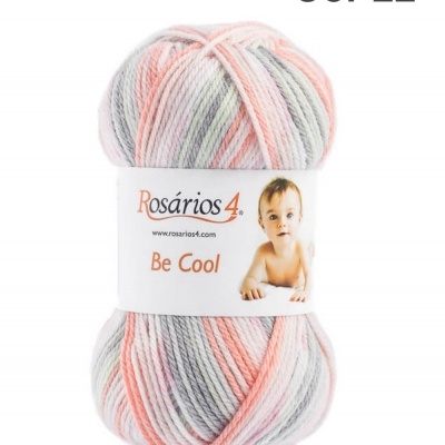 Novelo de lã multicolorido Rosários 4 com etiqueta branca e imagem de bebé