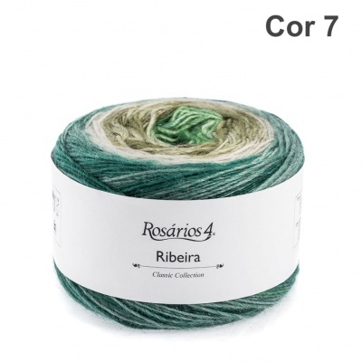 Novelo de lã multicolor verde e bege Rosários 4 Ribeira Cor 7
