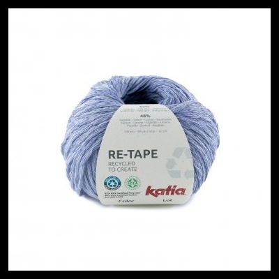 Novelo de fio Katia RE-TAPE azul claro com etiqueta branca