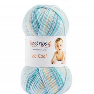 Novelo de lã multicolorida Azul Branco Bege Rosários 4 Be Cool Cor 23