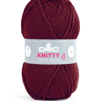 Novelo de lã cor vinho com etiqueta cinza DMC KNITTY 4
