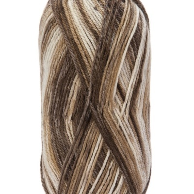 Novelo de fio listrado em tons castanhos e bege