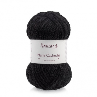 Novelo de lã preta Rosários 4 Maria Cachucha com etiqueta branca