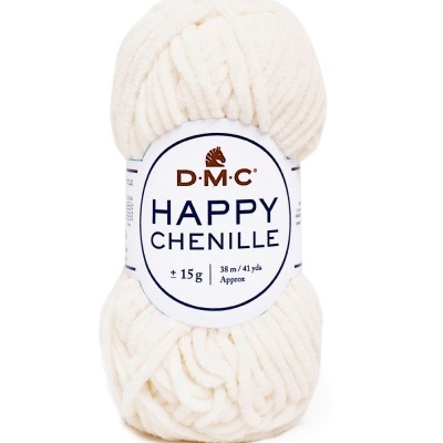Novelo de lã chenille creme com etiqueta D.M.C Happy Chenille Cor 21