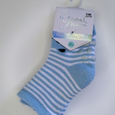 Meias de bebé azuis às riscas com etiqueta Ysabel Mora