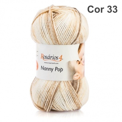 Novelo de lã Rosários4 Nanny Pop cor 33 creme bege castanho