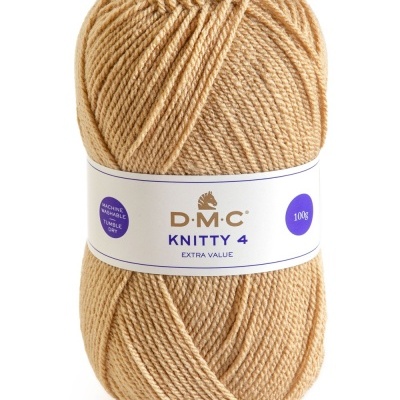 Novelo de lã bege claro DMC Knitty 4 com etiqueta branca