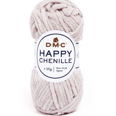 Novelo de fio chenille bege claro DMC Happy Chenille com etiqueta branca