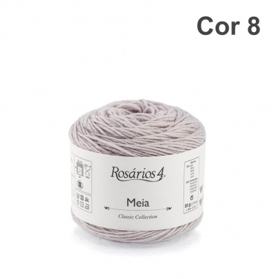 Rolo de fio de lã cinza claro da marca Rosários 4 com etiqueta branca