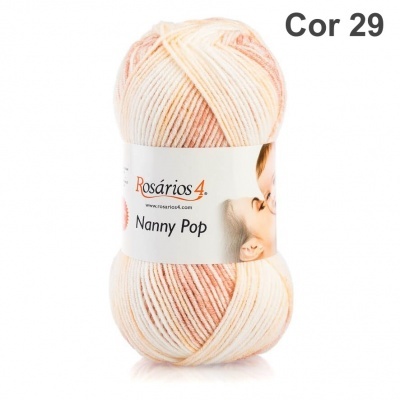 Novelo de fio de lã multicolor creme e pêssego com etiqueta Rosários4 Nanny Pop Cor 29