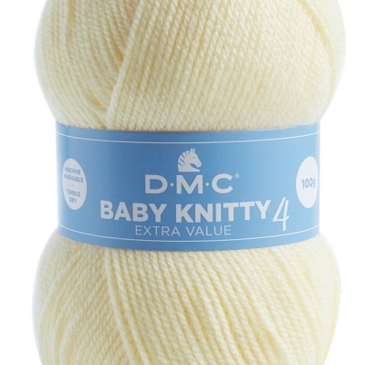Novelo de lã creme para bebé com etiqueta azul D.M.C BABY KNITTY 4.