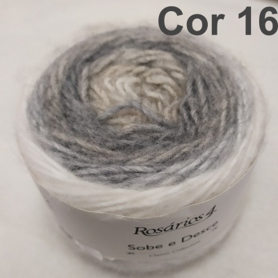 Novelo de lã cinzenta e branca Rosários 4 Sobe e Desce Cor 16