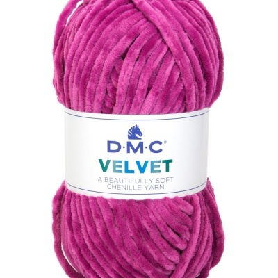 Novelo de lã chenille fúcsia com etiqueta DMC Velvet
