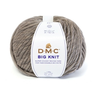 Novelo de lã grossa bege cinzento marca D.M.C. BIG KNIT com etiqueta branca