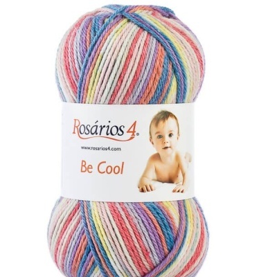 Novelo de fios coloridos Rosários 4 com etiqueta de bebé