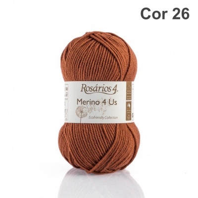 Novelo de lã merino castanho Rosários 4 com rótulo branco