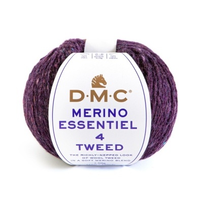Novelo de lã DMC Merino Essentiel 4 Tweed cor roxa com rótulo branco