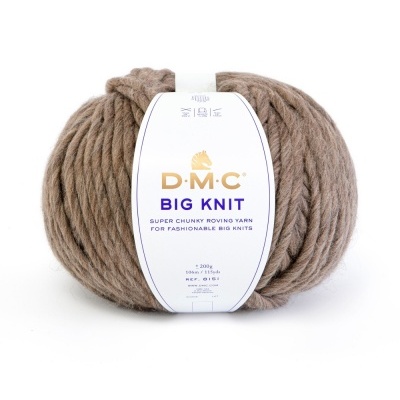 Novelo de lã grosso cor bege castanho com rótulo branco DMC Big Knit