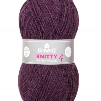Novelo de lã roxo escuro com etiqueta DMC KNITTY 4 EXTRA VALUE