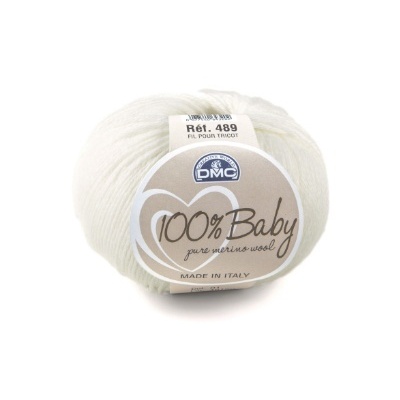 Ovillo de lã 100% Baby branco da DMC com etiqueta informativa