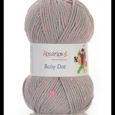 Novelo de lã cinzenta com pontos cor de rosa da marca Rosários 4 Baby Dot