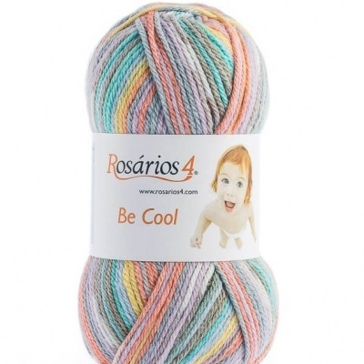 Novelo de lã multicolorida Rosários 4 com etiqueta branca e imagem de criança