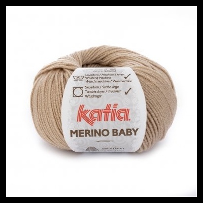 Novelo de lã Katia Merino Baby bege claro com etiqueta branca