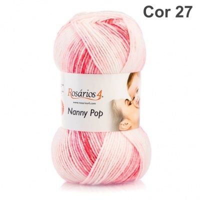 Novelo de lã Rosários4 Nanny Pop Cor 27 rosa e branco com etiqueta