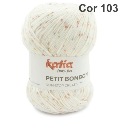 Novelo de lã Katia Petit Bonbon Cor 103 branco com pontos coloridos