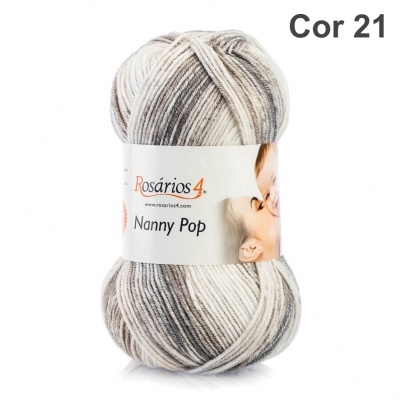 Novelo de lã Nanny Pop em tons neutros com rótulo da marca Rosários4