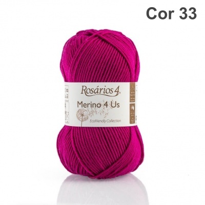 Novelo de lã rosa vibrante Rosários 4 Merino 4 Us Cor 33