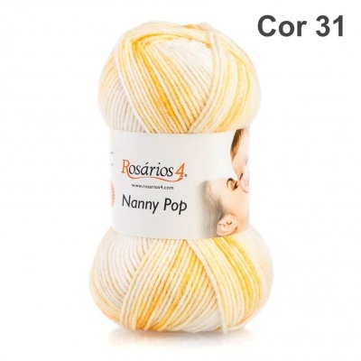 Novelo de lã multicolorida branca e amarela Rosários 4 Nanny Pop Cor 31