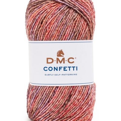 Novelo de lã D.M.C Confetti cor 554 em vários tons de castanho, rosa e vermelho