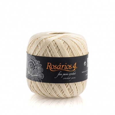 Bobina de fio para crochet creme com etiqueta preta Rosários 4