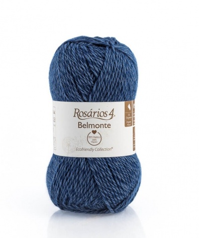Novelo de lã azul mesclado com etiqueta branca da marca Rosários 4 Belmonte