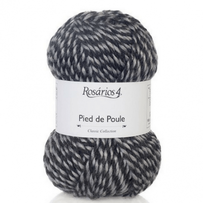 Novelo de lã preto e cinzento com etiqueta Rosários 4 Pied de Poule