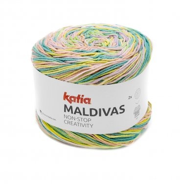 Novelo de lã multicolorido Katia MALDIVAS com embalagem branca