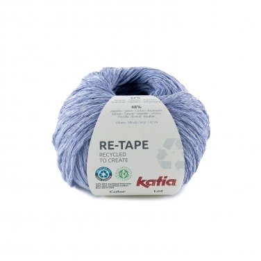 Novelo de fio Katia RE-TAPE azul claro com etiqueta branca