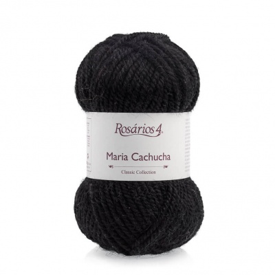 Novelo de lã preta Rosários 4 Maria Cachucha com etiqueta branca