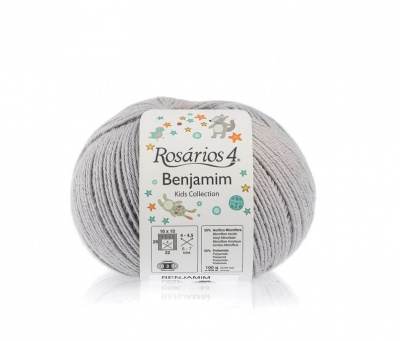 Novelo de fio cinzento claro Rosários 4 Kids Collection com etiqueta